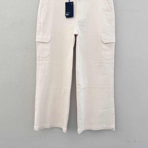 Paige Carly Wide Leg Cargo Pant 31 Cream Neutral Cotton Twill Utility Casual NWT - Picture 8 of 14